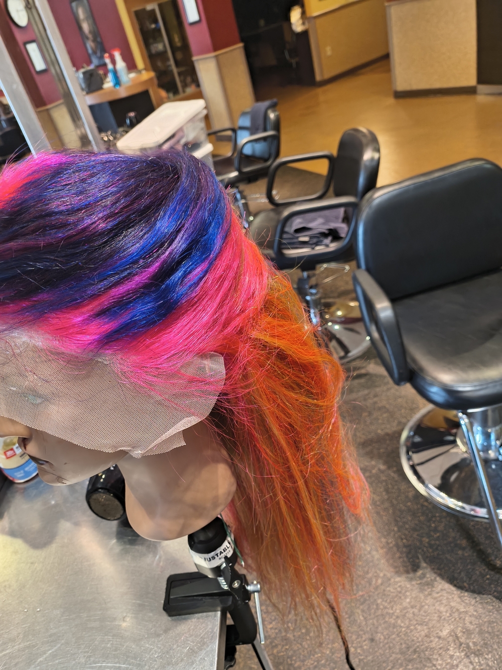Vibrant Multi-Color Lace Front Wig – Pink, Blue & Orange